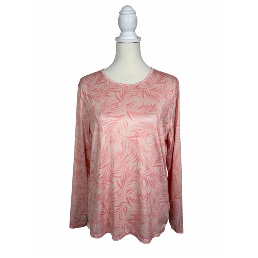 UPF 50+ Sun Protection 32° Cool Pink Palm Print Long Sleeve Top Size L Beachwear